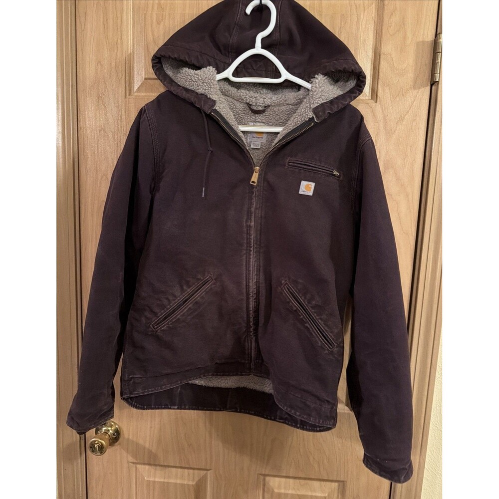 Carhartt Women's WJ141 DWN Sierra Sherpa-Lined Sandstone Duck Jacket Deep Wine M